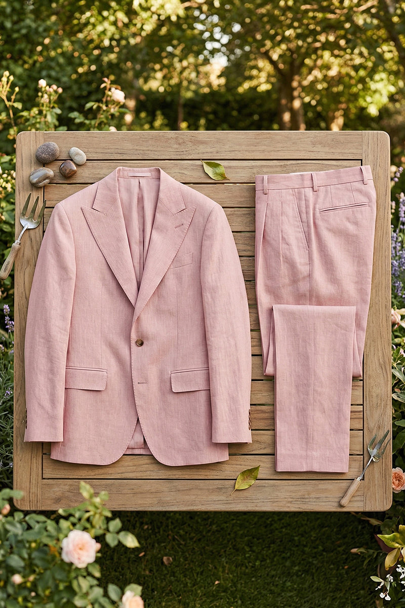 Boys Dusty Pink Linen-Blend 2-piece Suit