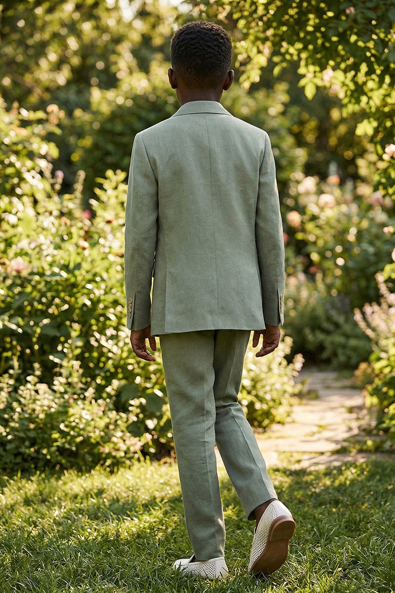 Boys Sage Green Linen-Blend Double-Breasted 2-piece Suit