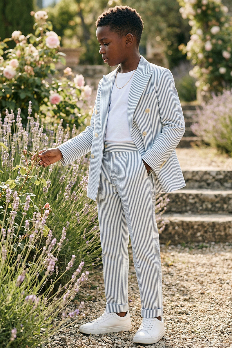 Boys Seersucker Stripe Double-Breasted 2-piece Suit