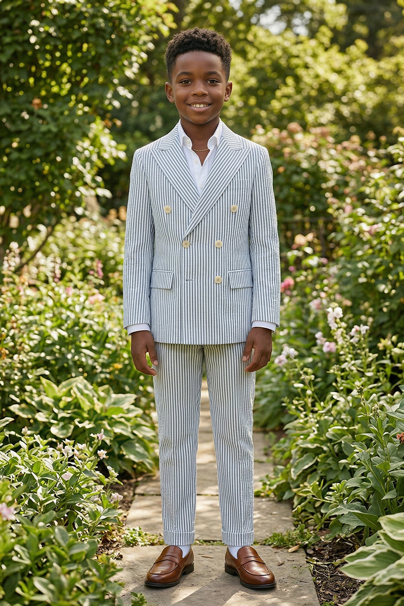 Boys Seersucker Stripe Double-Breasted 2-piece Suit