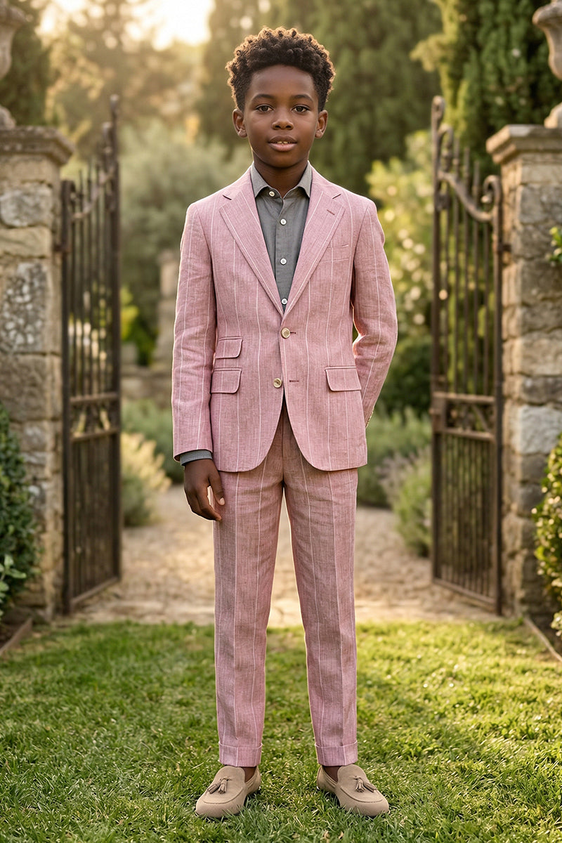 Boys Dusty Pink Pinstripe Linen-Blend 2-piece Suit