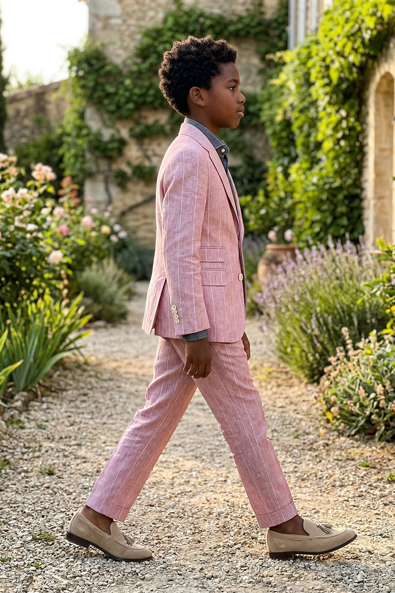Boys Dusty Pink Pinstripe Linen-Blend 2-piece Suit