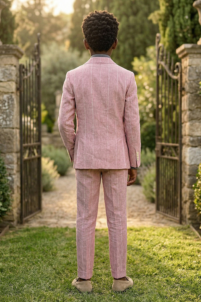 Boys Dusty Pink Pinstripe Linen-Blend 2-piece Suit