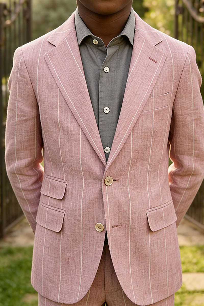 Boys Dusty Pink Pinstripe Linen-Blend 2-piece Suit