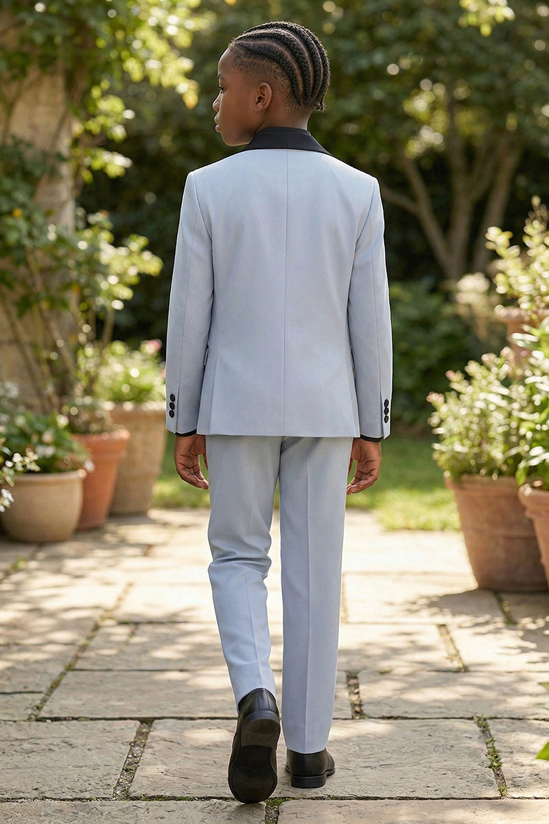 Boys Light Blue Tuxedo with Black Satin Lapels 2-piece Suit