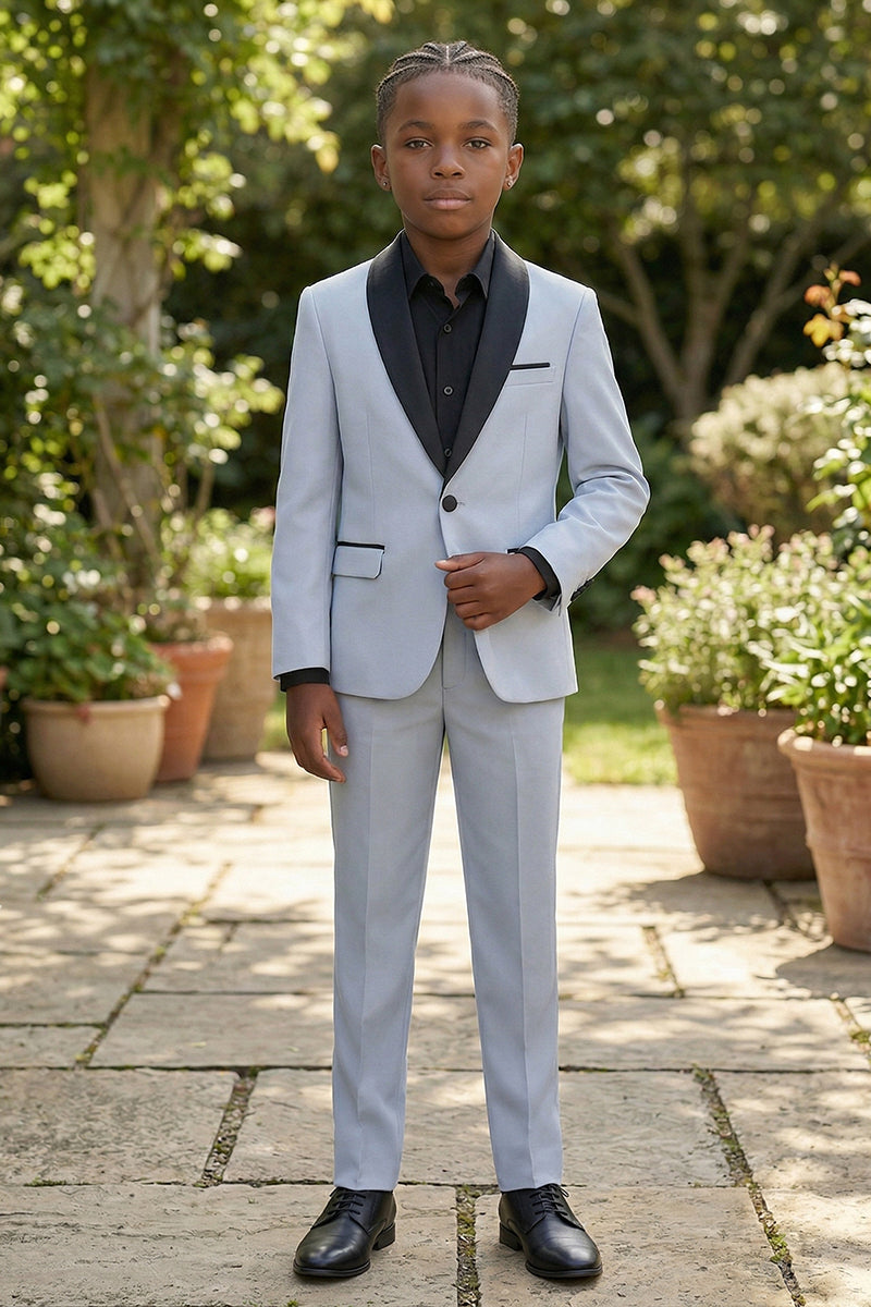 Boys Light Blue Tuxedo with Black Satin Lapels 2-piece Suit