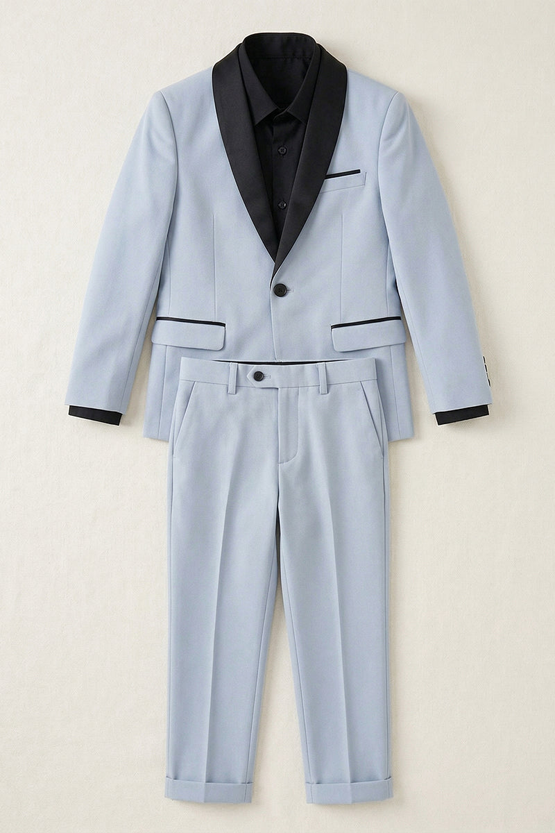 Boys Light Blue Tuxedo with Black Satin Lapels 2-piece Suit