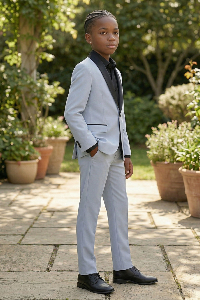 Boys Light Blue Tuxedo with Black Satin Lapels 2-piece Suit