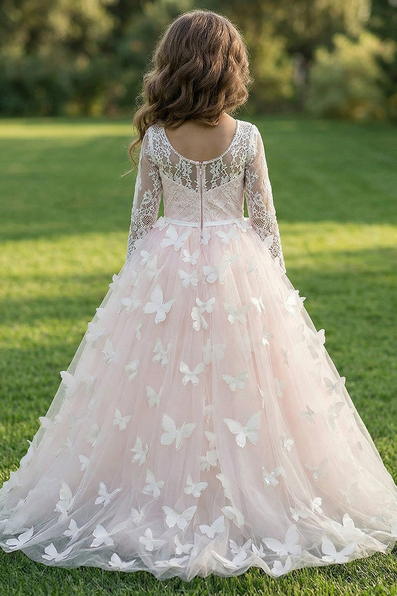Blush Pink Lace & Tulle Flower Girl Dress for Garden Weddings