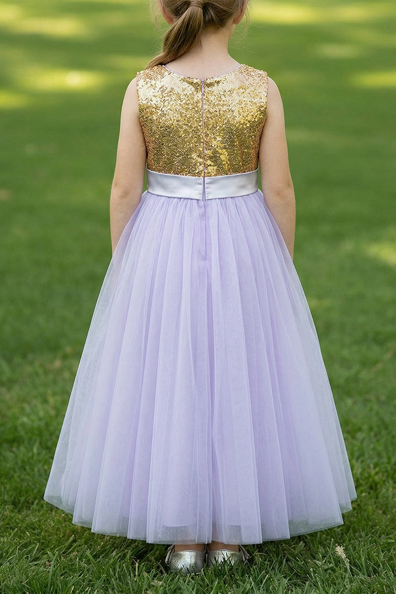 Lavender Tulle Gold Sequin Bodice Flower Girl Dress