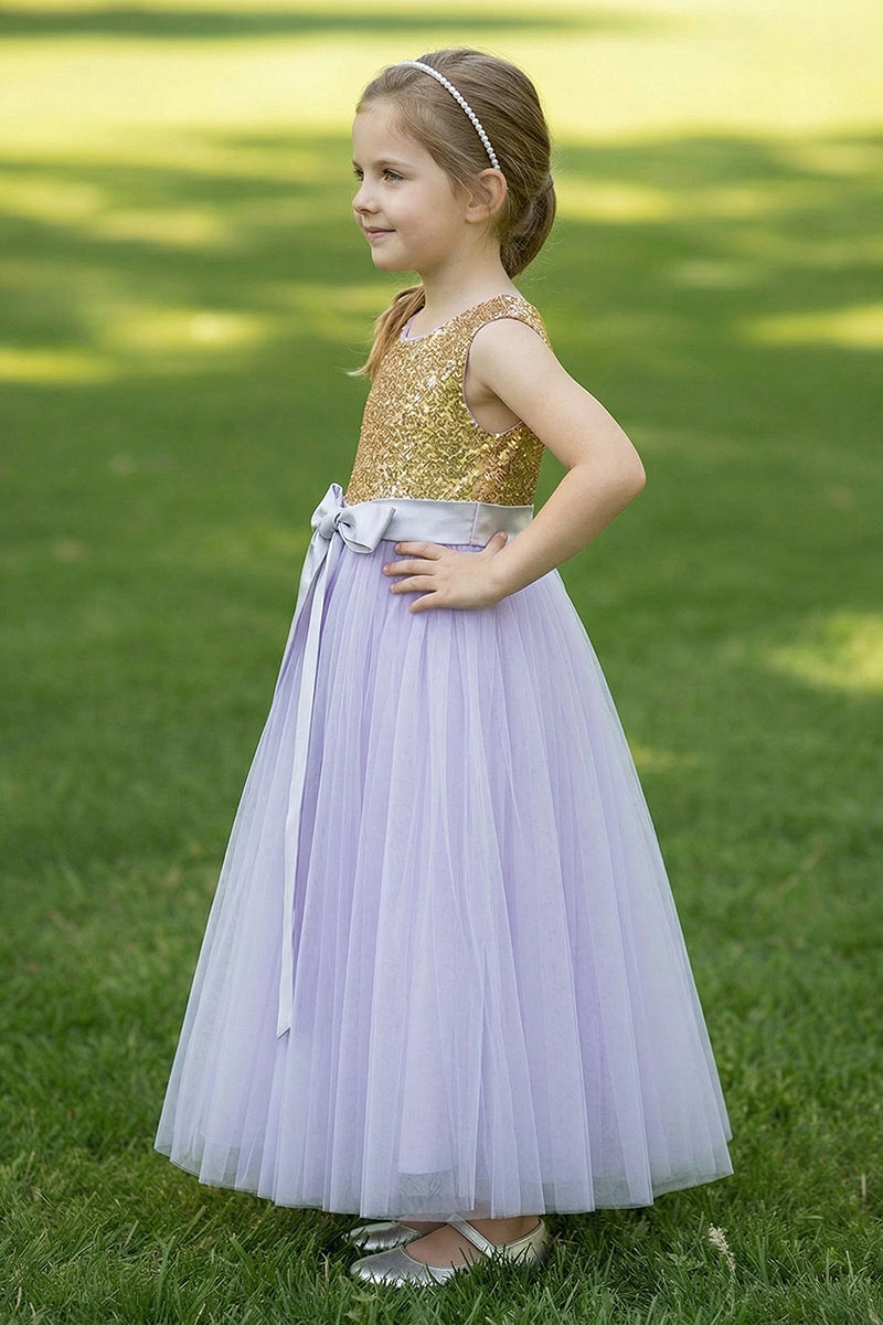 Lavender Tulle Gold Sequin Bodice Flower Girl Dress