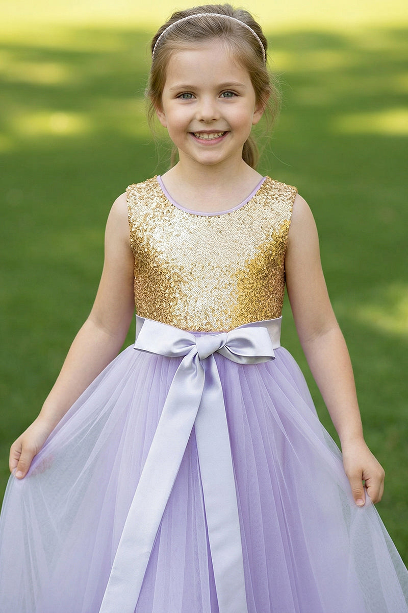 Lavender Tulle Gold Sequin Bodice Flower Girl Dress