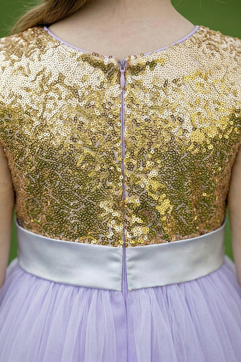 Lavender Tulle Gold Sequin Bodice Flower Girl Dress
