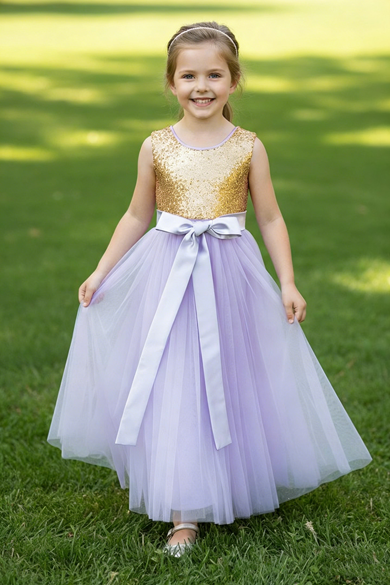 Lavender Tulle Gold Sequin Bodice Flower Girl Dress