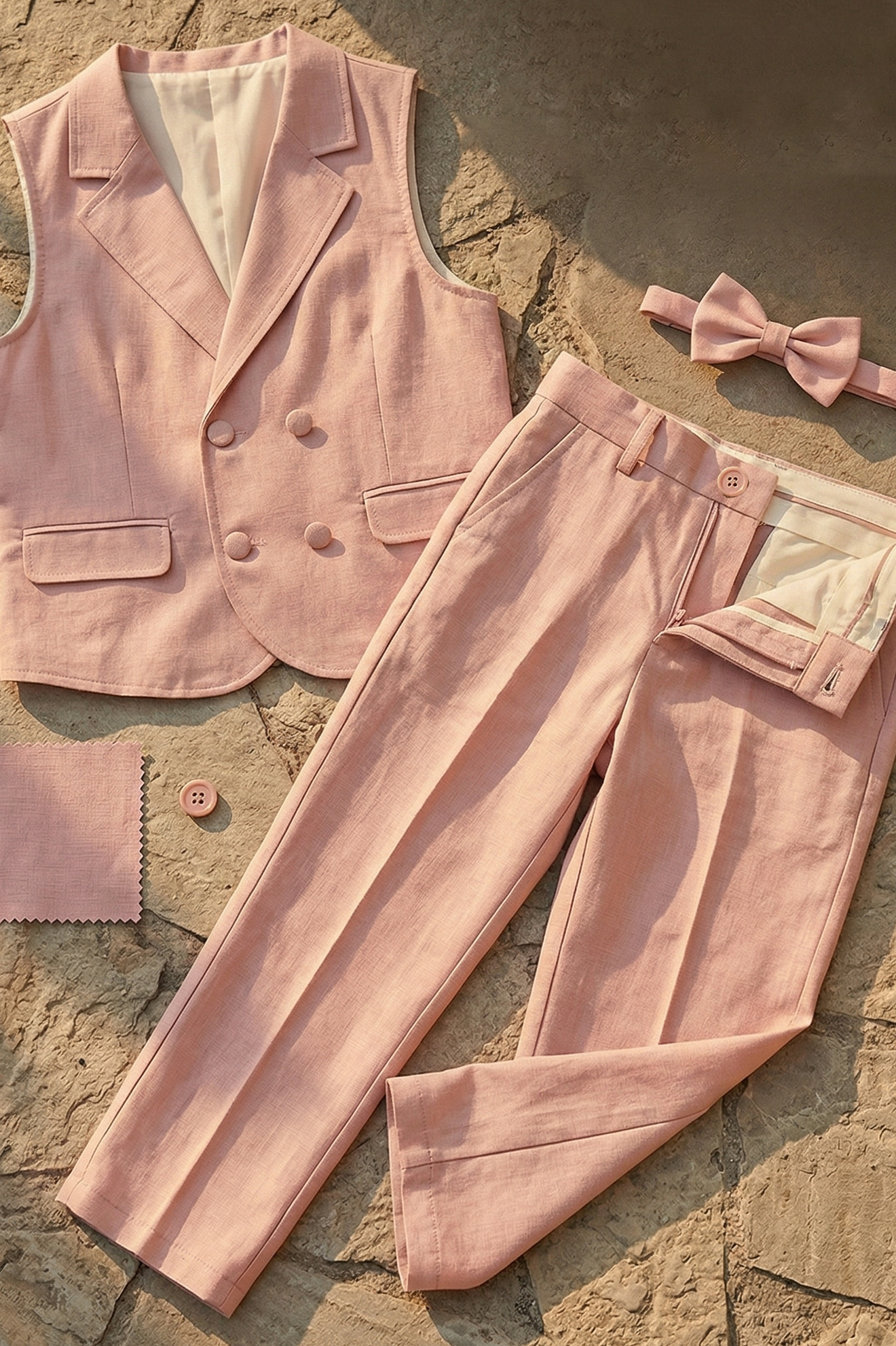 Pink Double-Breasted Vest 2-Piece Set