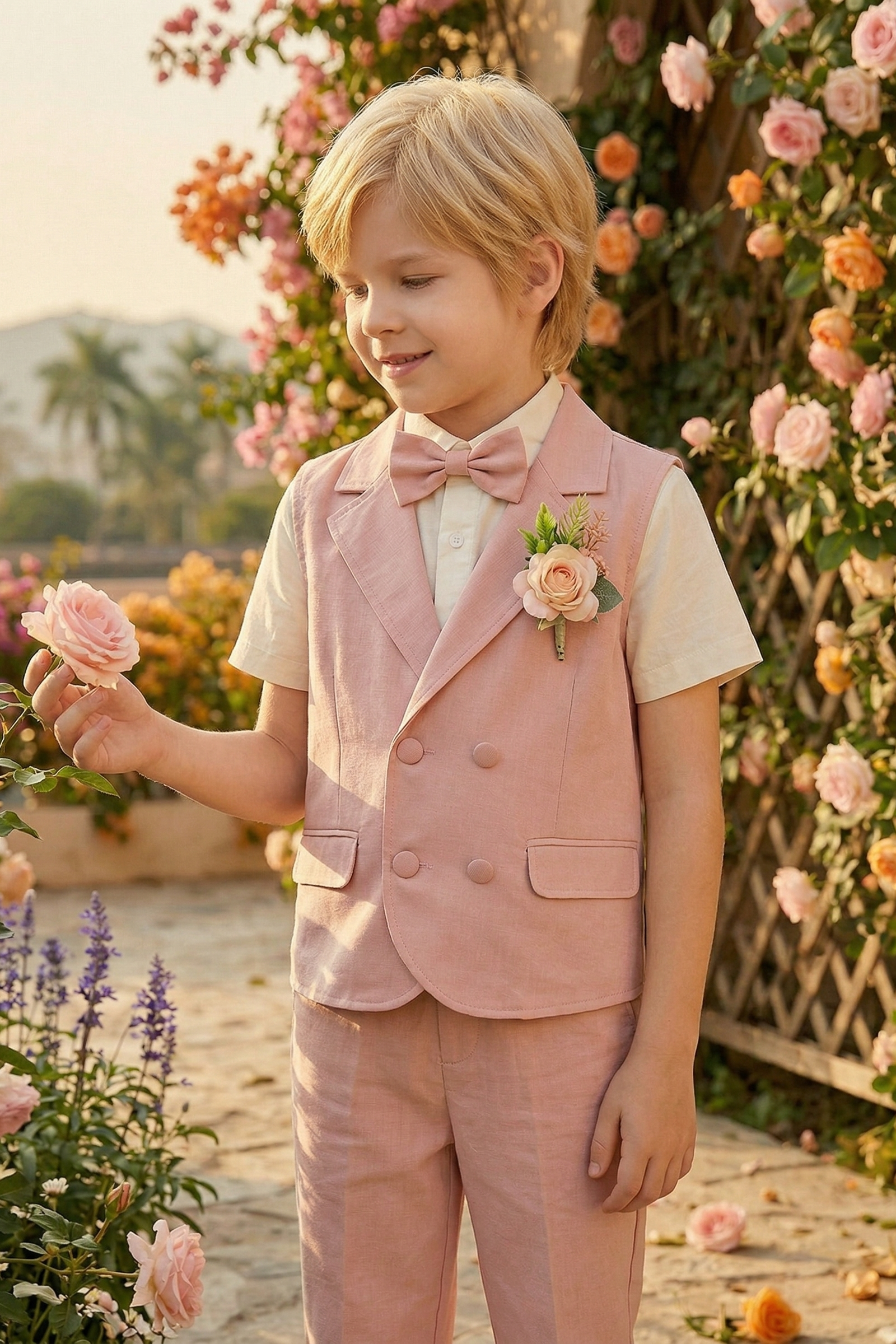 Pink Double-Breasted Vest 2-Piece Set