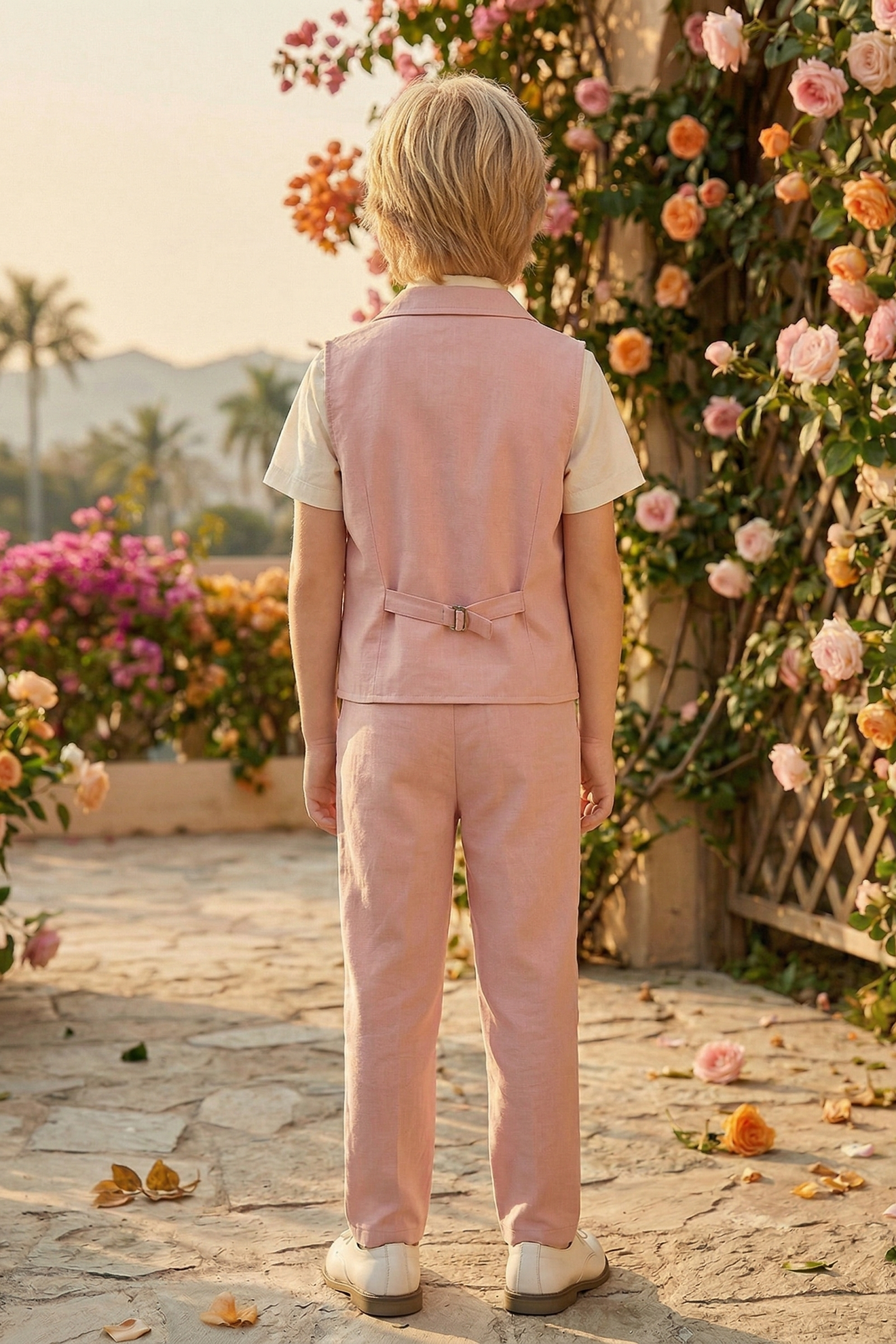 Pink Double-Breasted Vest 2-Piece Set