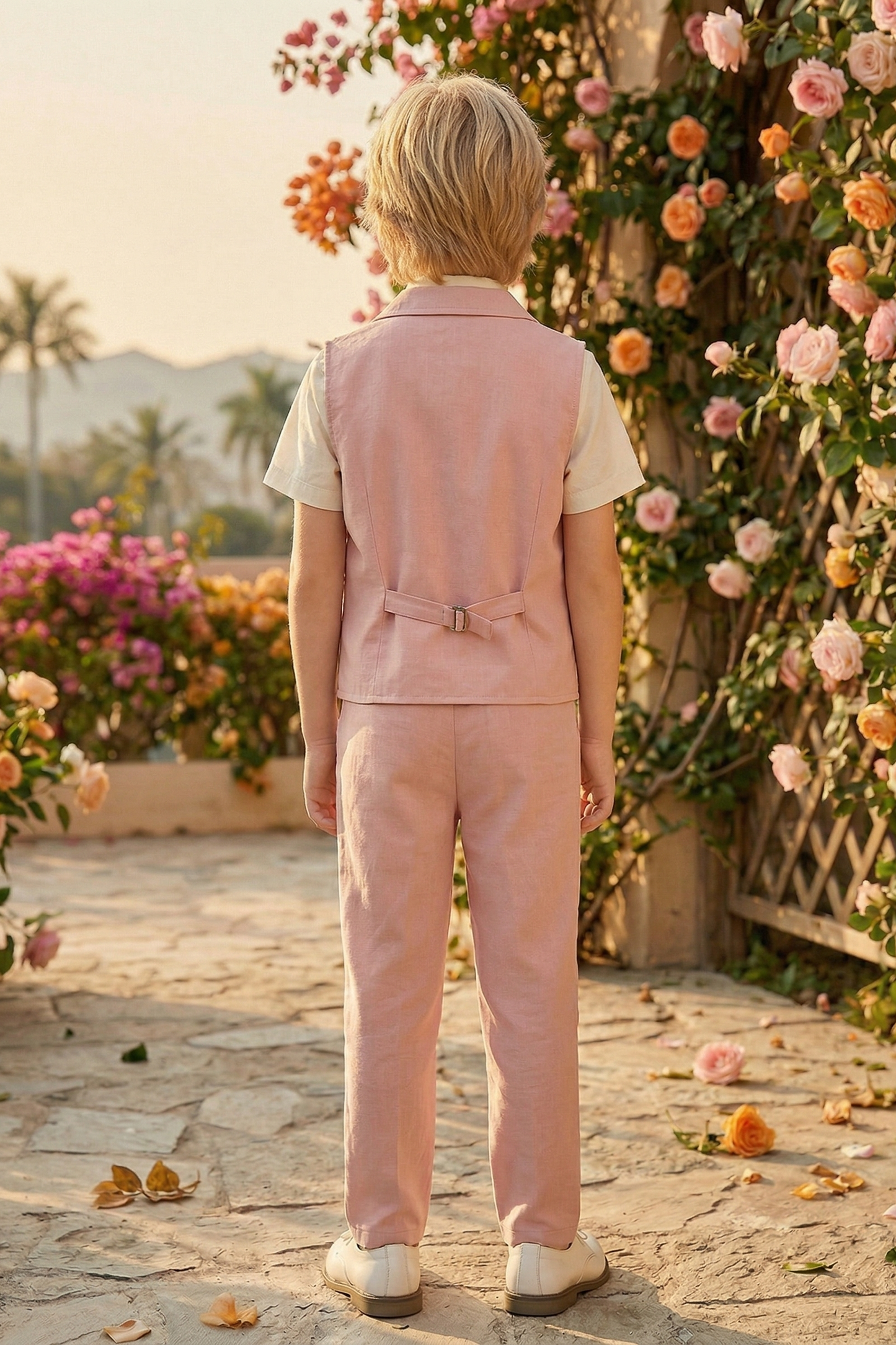 Pink Double-Breasted Vest 2-Piece Set