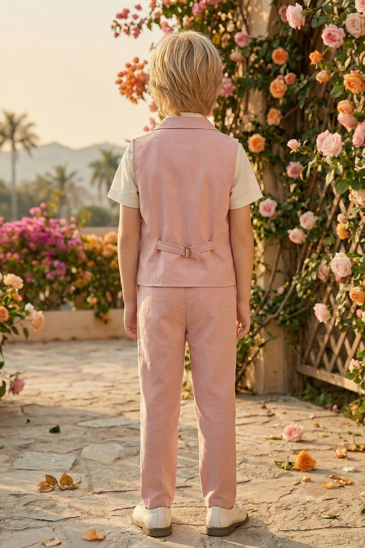 Pink Double-Breasted Vest 2-Piece Set