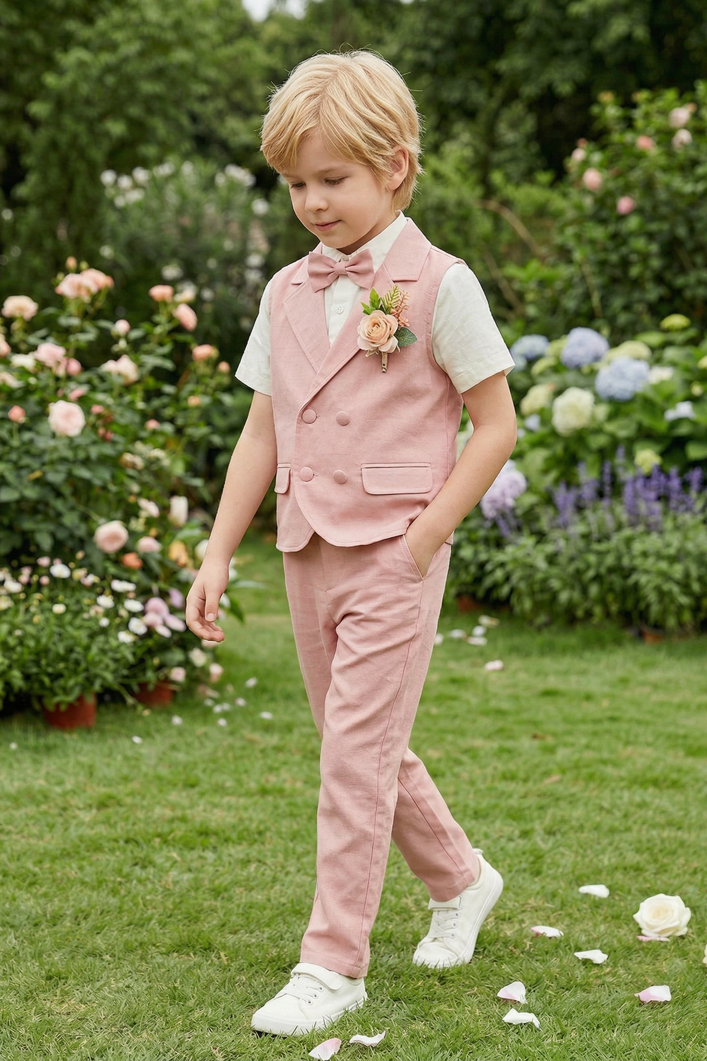 Pink Double-Breasted Vest 2-Piece Set