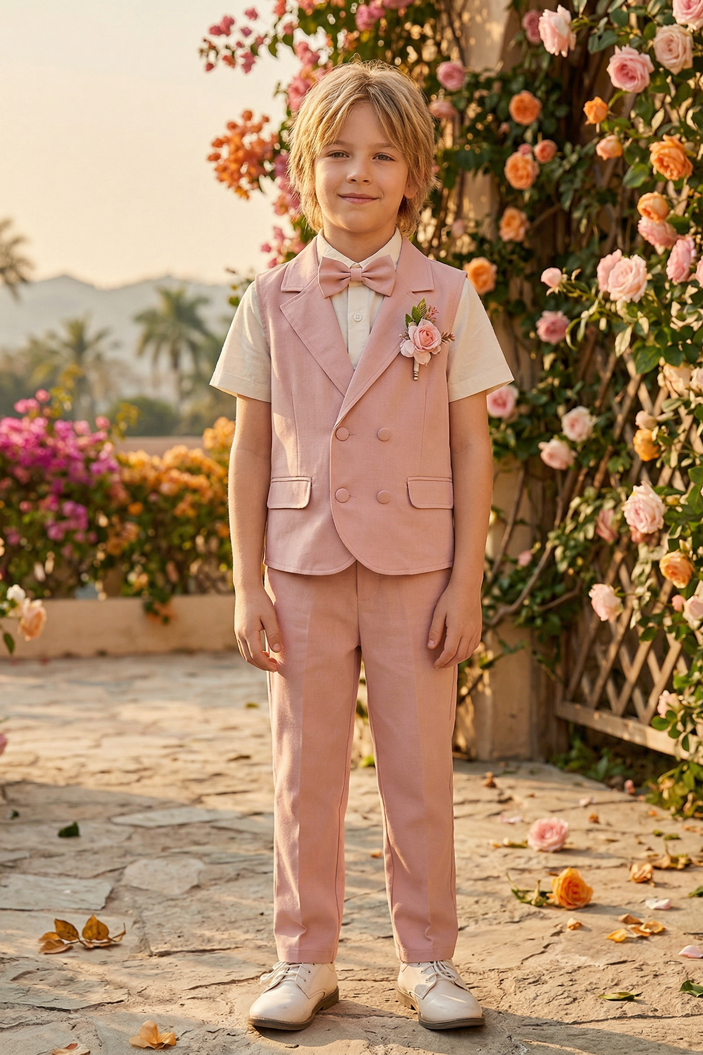 Pink Double-Breasted Vest 2-Piece Set