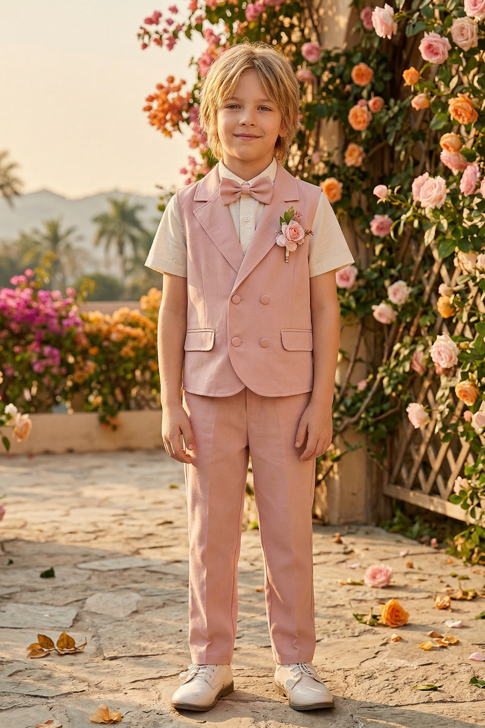 Pink Double-Breasted Vest 2-Piece Set