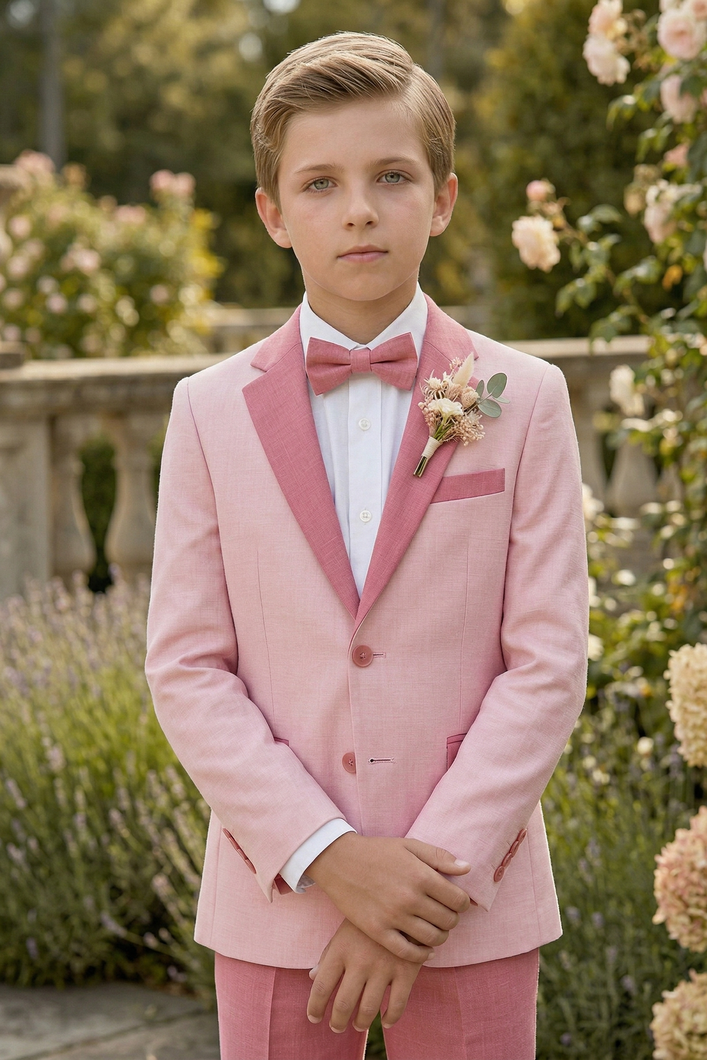 Pink And Light Pink Cotton-Linen Blend 2-Piece Suit