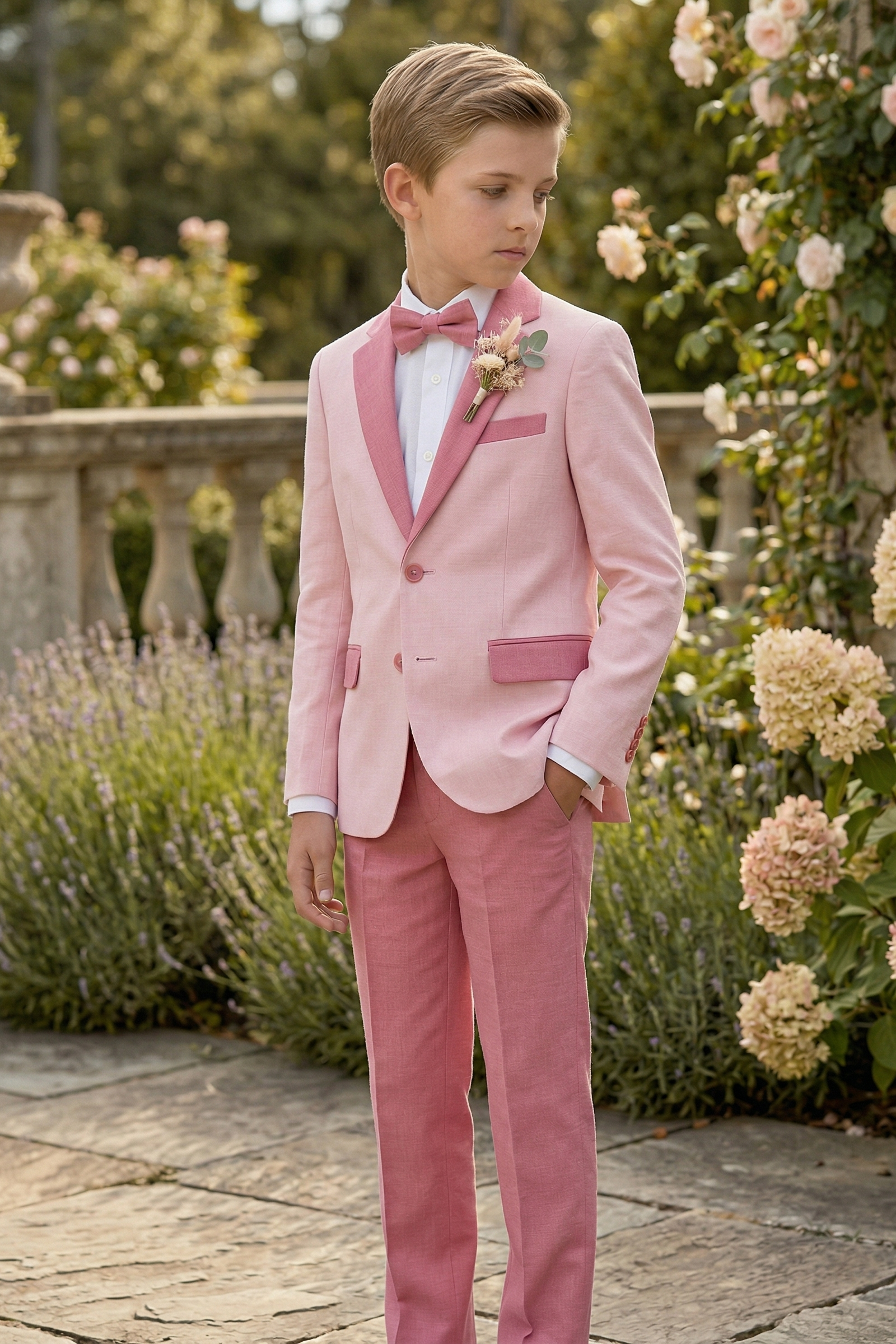 Pink And Light Pink Cotton-Linen Blend 2-Piece Suit
