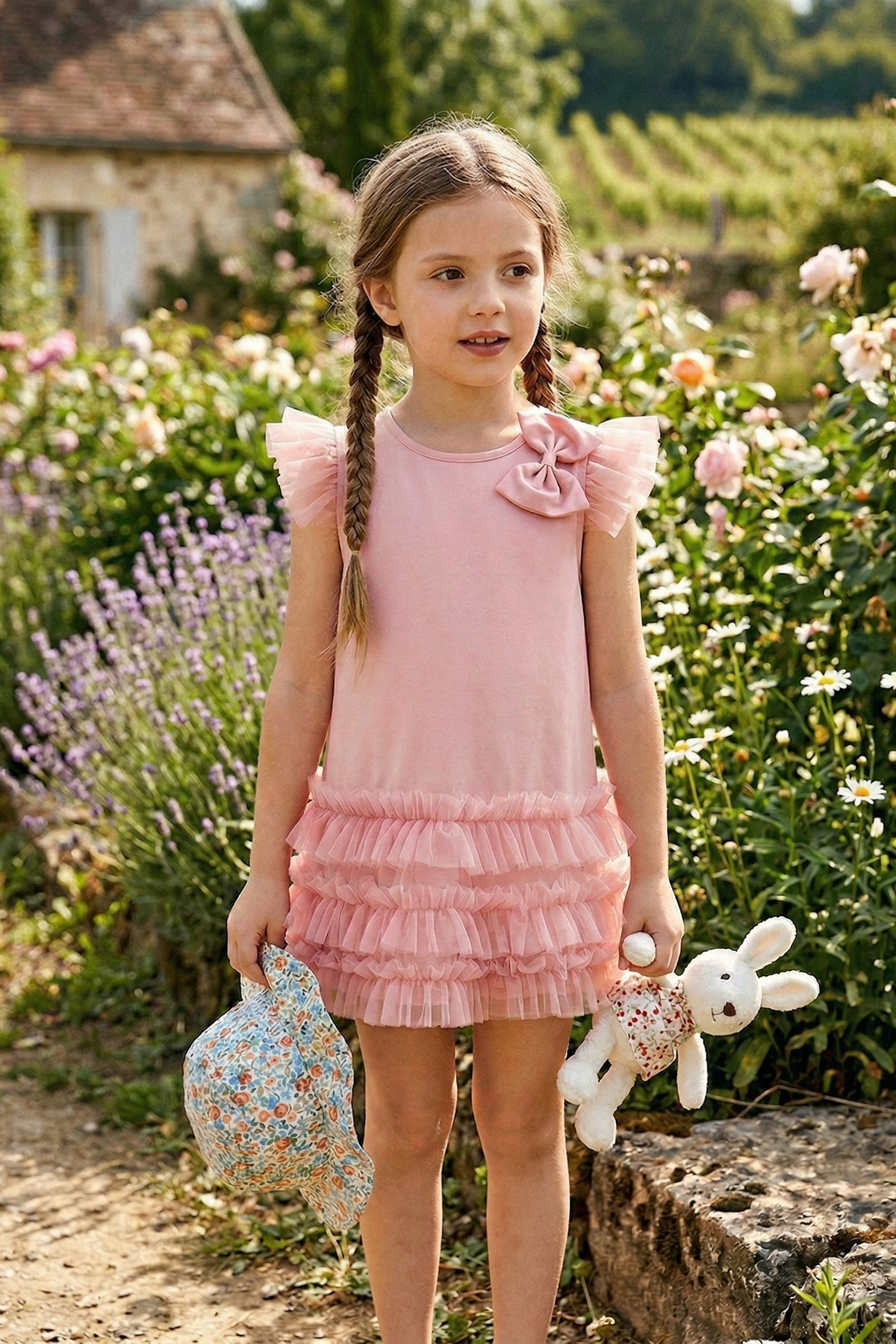 Pink Chiffon Mesh Bow Straight Dress