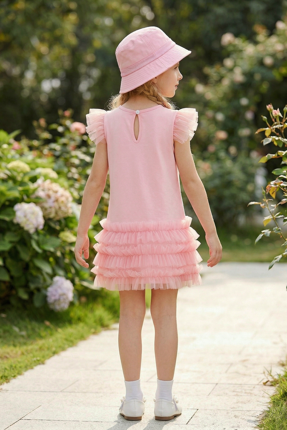 Pink Chiffon Mesh Bow Straight Dress