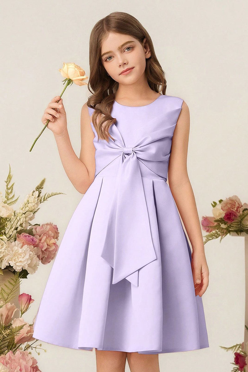 Lavender Satin A-Line Dress with Bow Detail for Weddings & Events