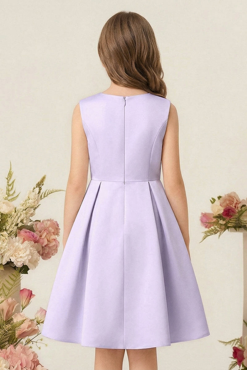 Lavender Satin A-Line Dress with Bow Detail for Weddings & Events