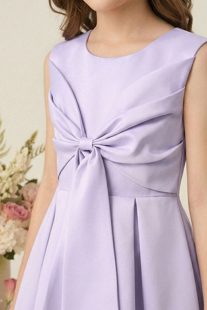 Lavender Satin A-Line Dress with Bow Detail for Weddings & Events