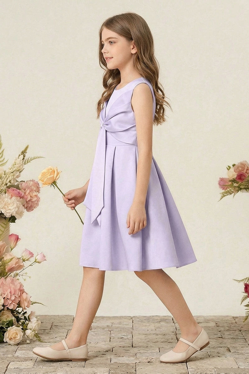 Lavender Satin A-Line Dress with Bow Detail for Weddings & Events