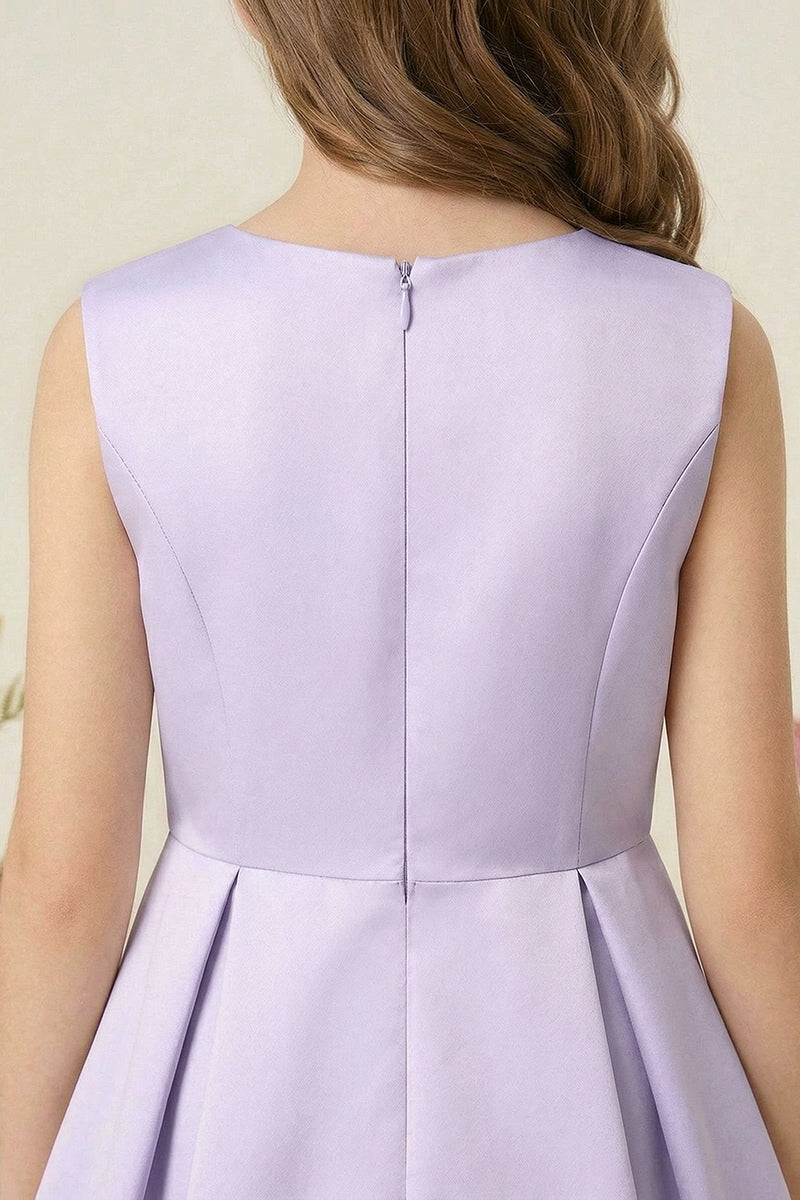 Lavender Satin A-Line Dress with Bow Detail for Weddings & Events