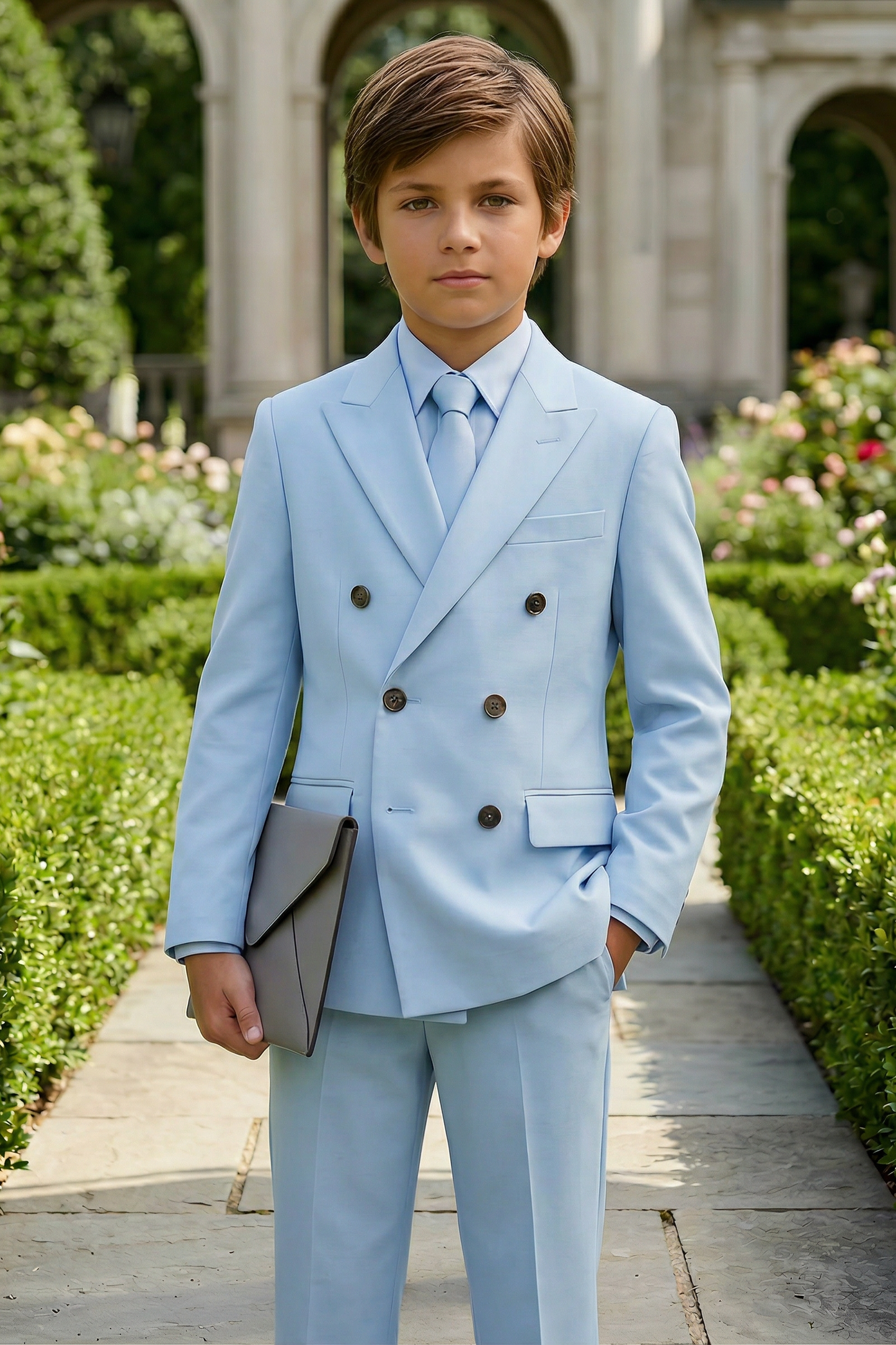 Sky Blue Double-Breasted 2-Piece Suit