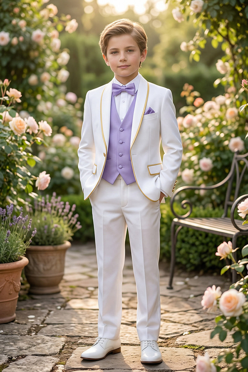 Boys White Tuxedo with Gold Trim 3-Piece Suit