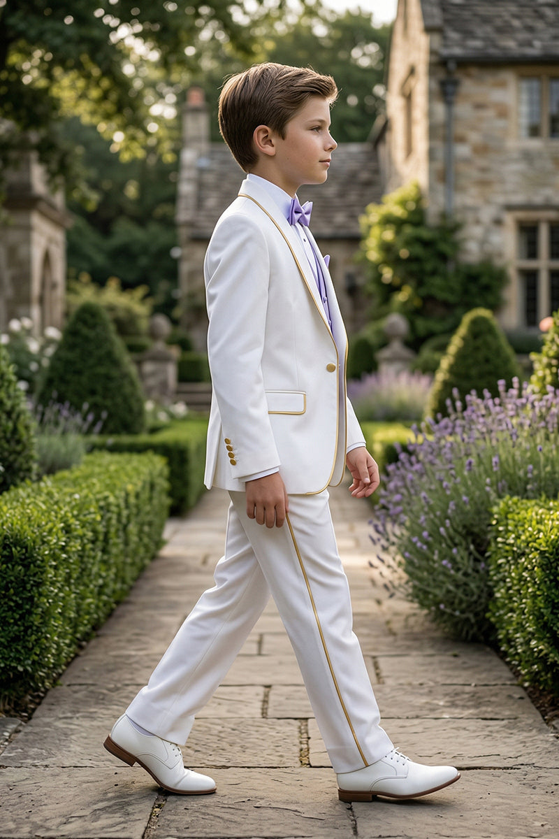 Boys White Tuxedo with Gold Trim 3-Piece Suit