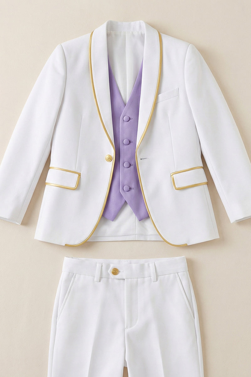 Boys White Tuxedo with Gold Trim 3-Piece Suit