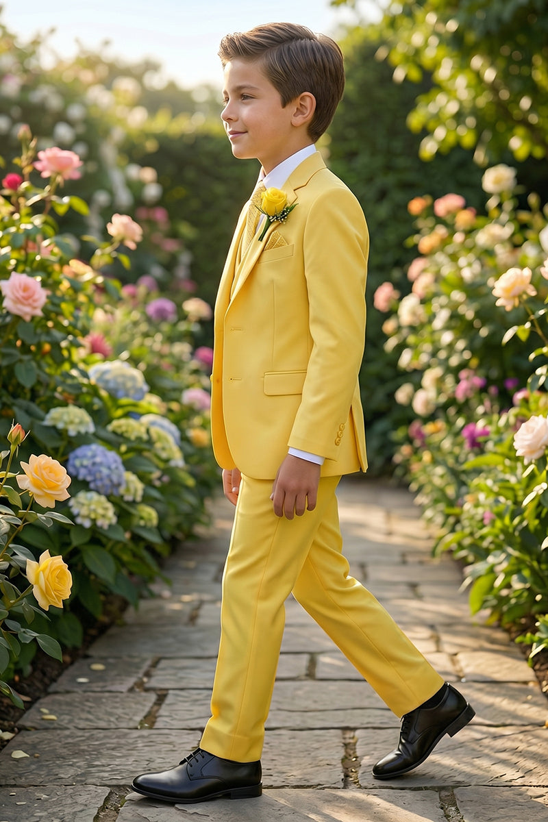 Boys Bright Yellow 3-Piece Suit for Garden Weddings