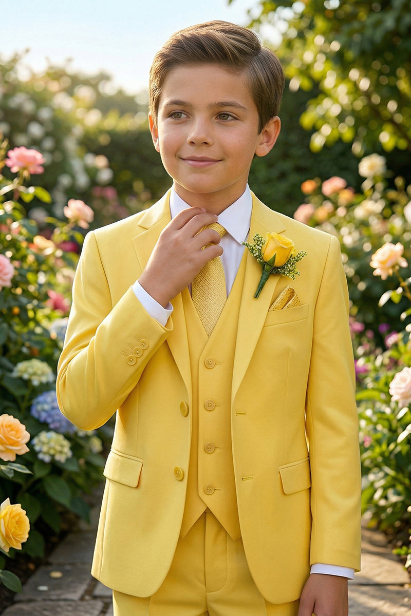 Boys Bright Yellow 3-Piece Suit for Garden Weddings