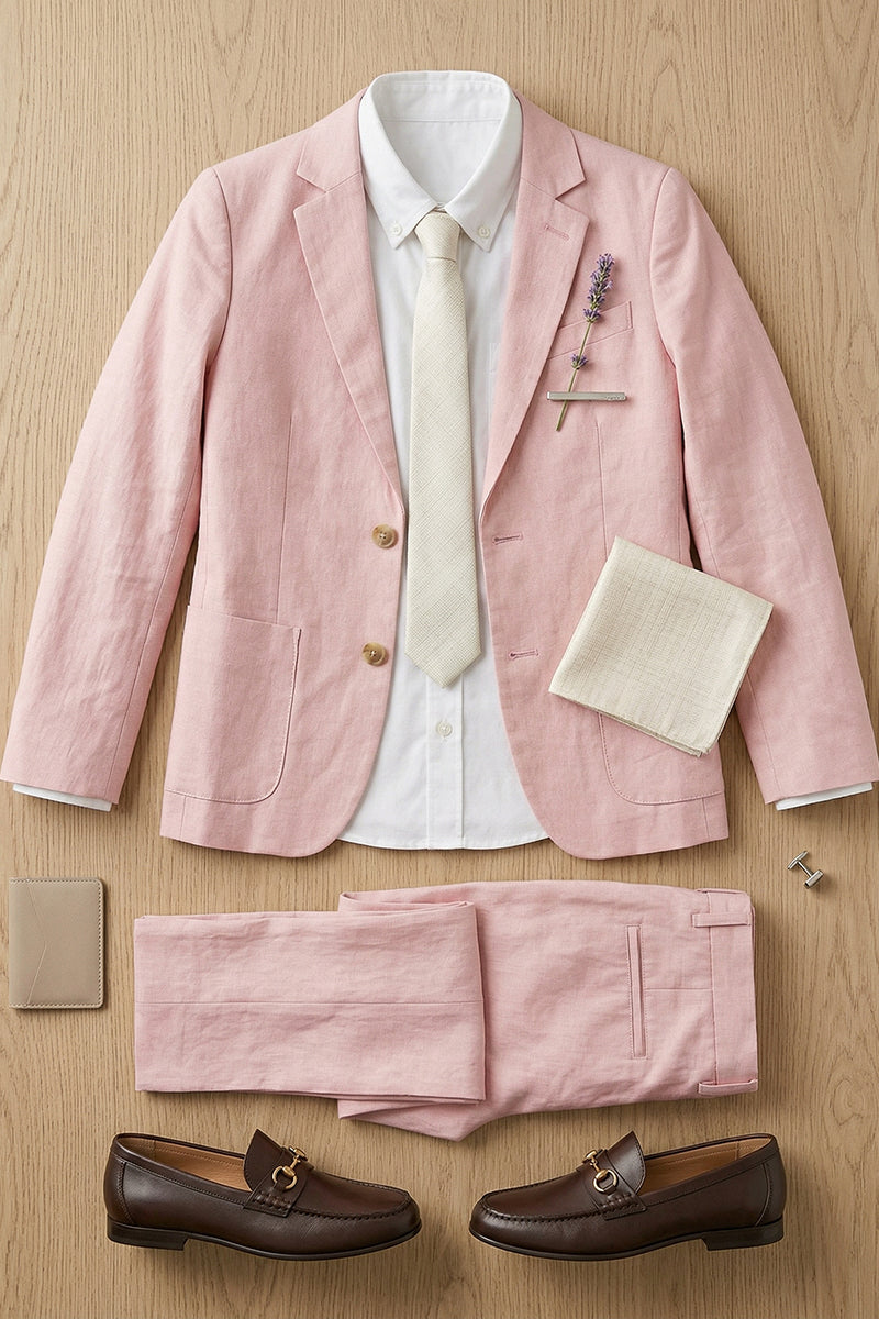 Boys Dusty Pink Linen 2-piece Suit for Garden Weddings