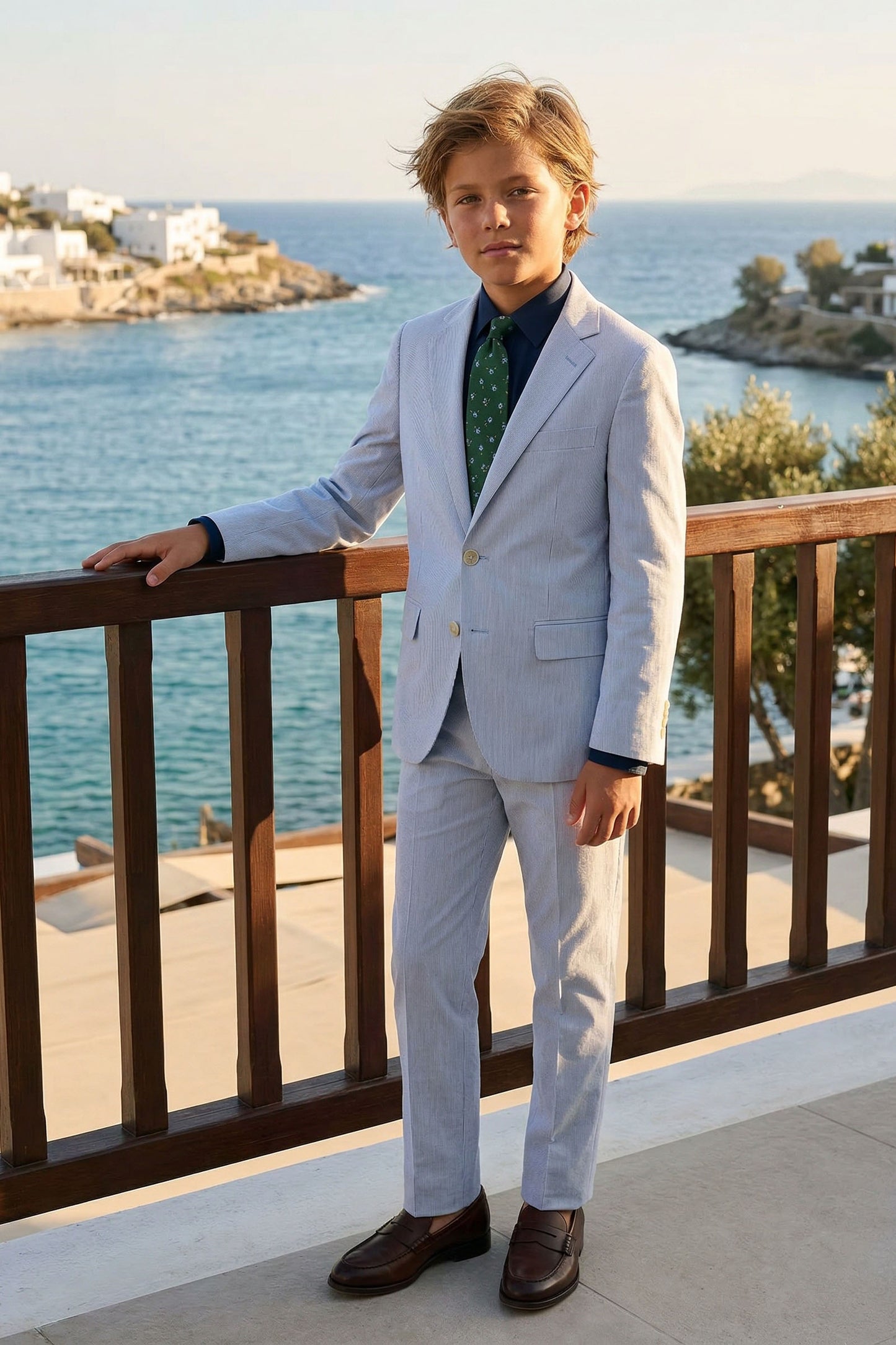 Light Blue Cotton-Linen Single-Breasted 2-Piece Suit