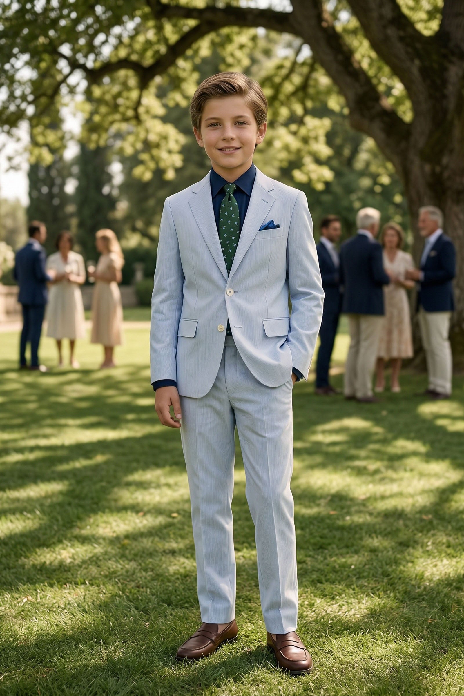 Light Blue Cotton-Linen Single-Breasted 2-Piece Suit