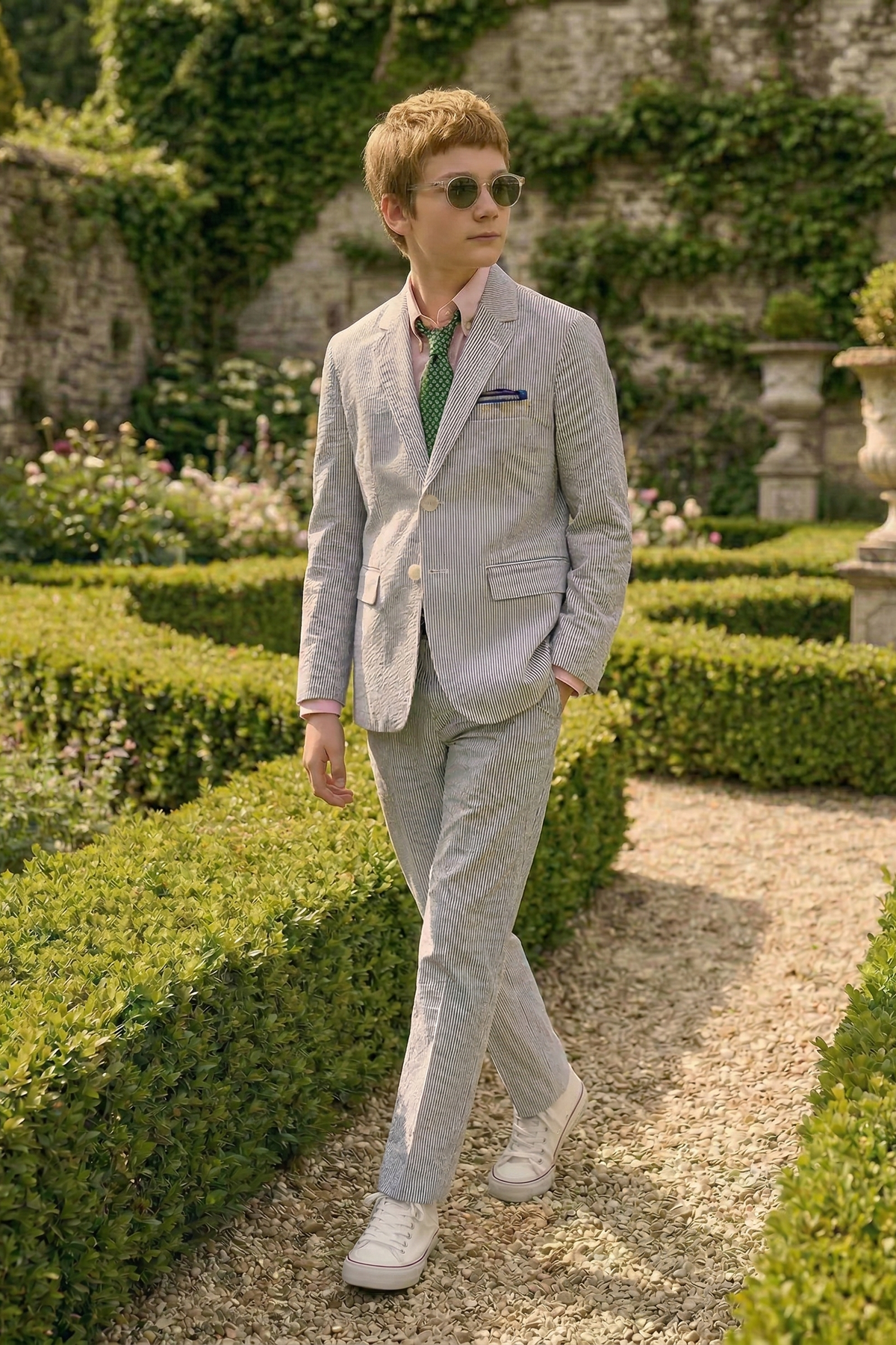 Black and White Pinstripe Seersucker Single-Breasted 2-Piece Suit
