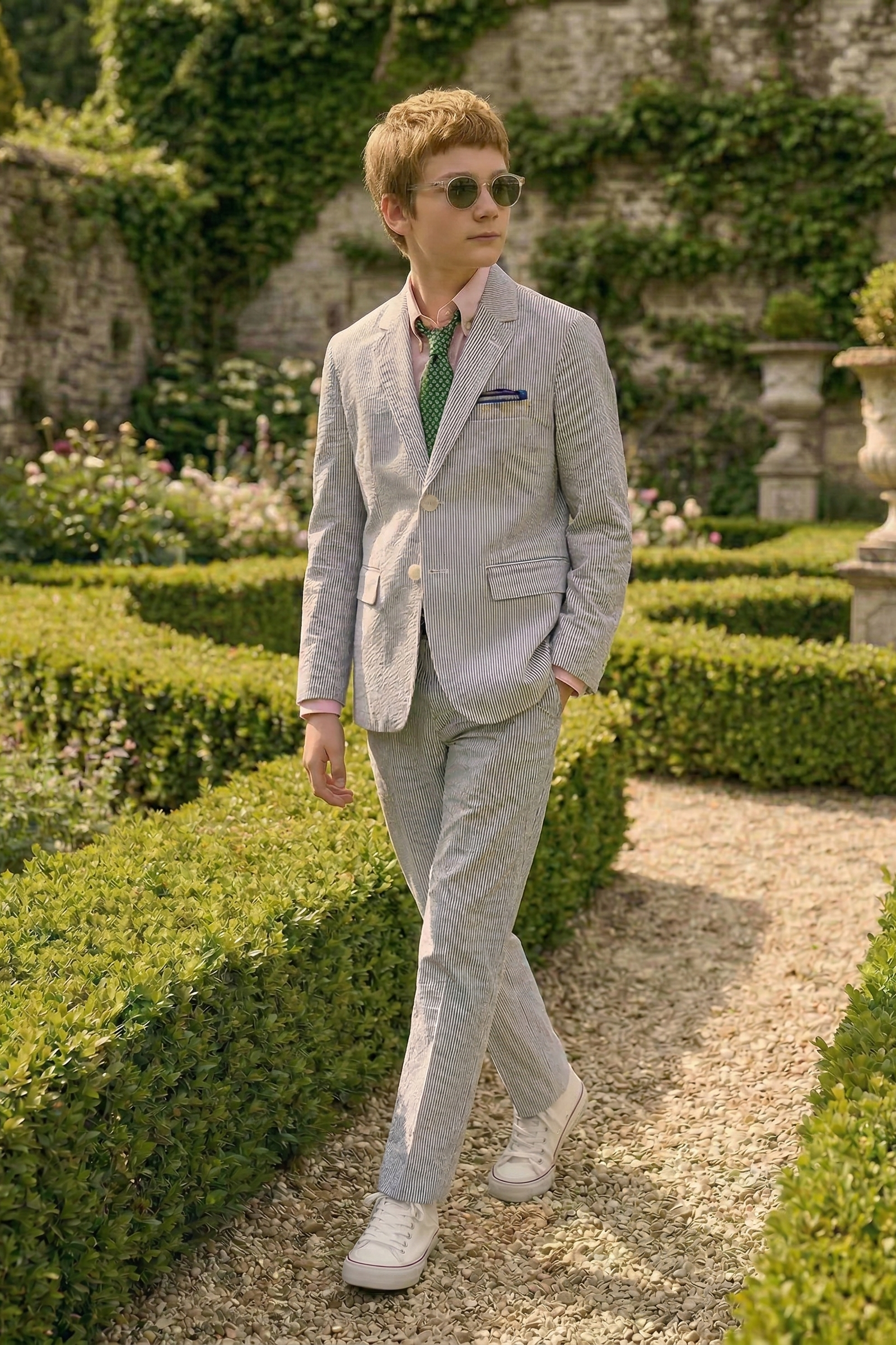 Black and White Pinstripe Seersucker Single-Breasted 2-Piece Suit