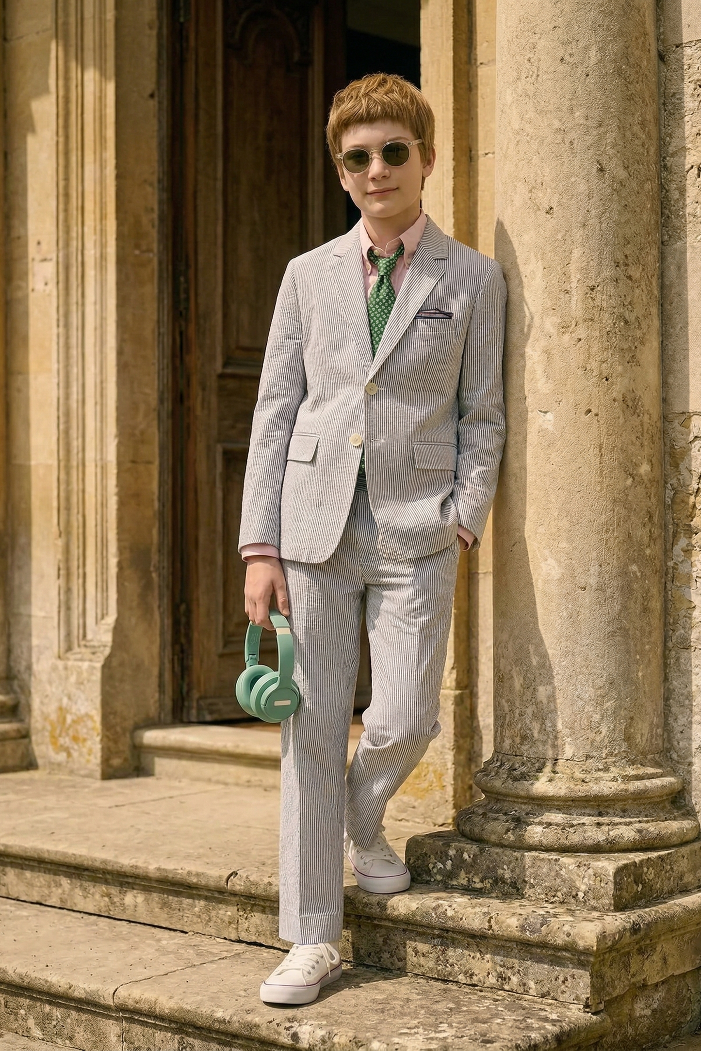 Black and White Pinstripe Seersucker Single-Breasted 2-Piece Suit