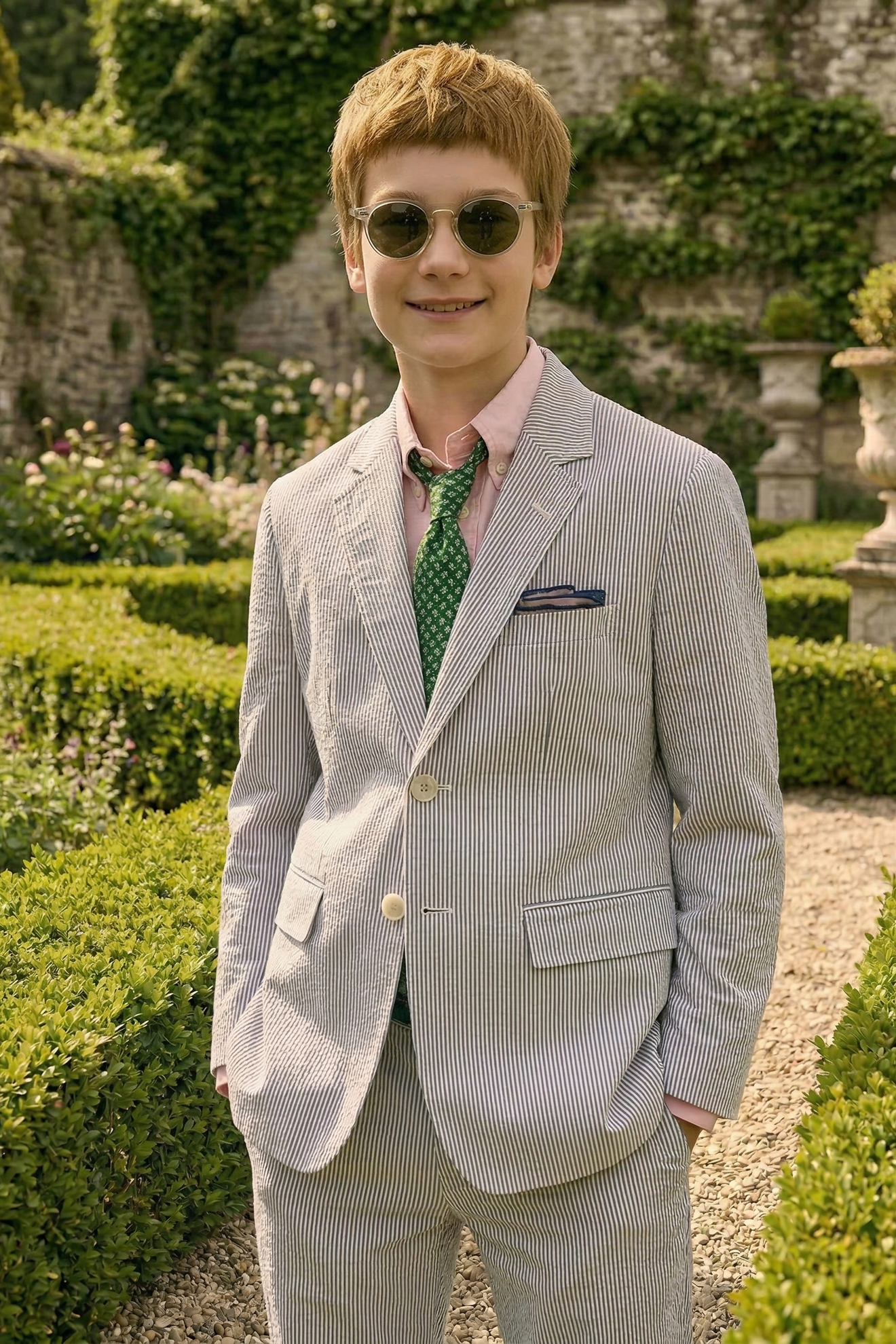 Black and White Pinstripe Seersucker Single-Breasted 2-Piece Suit