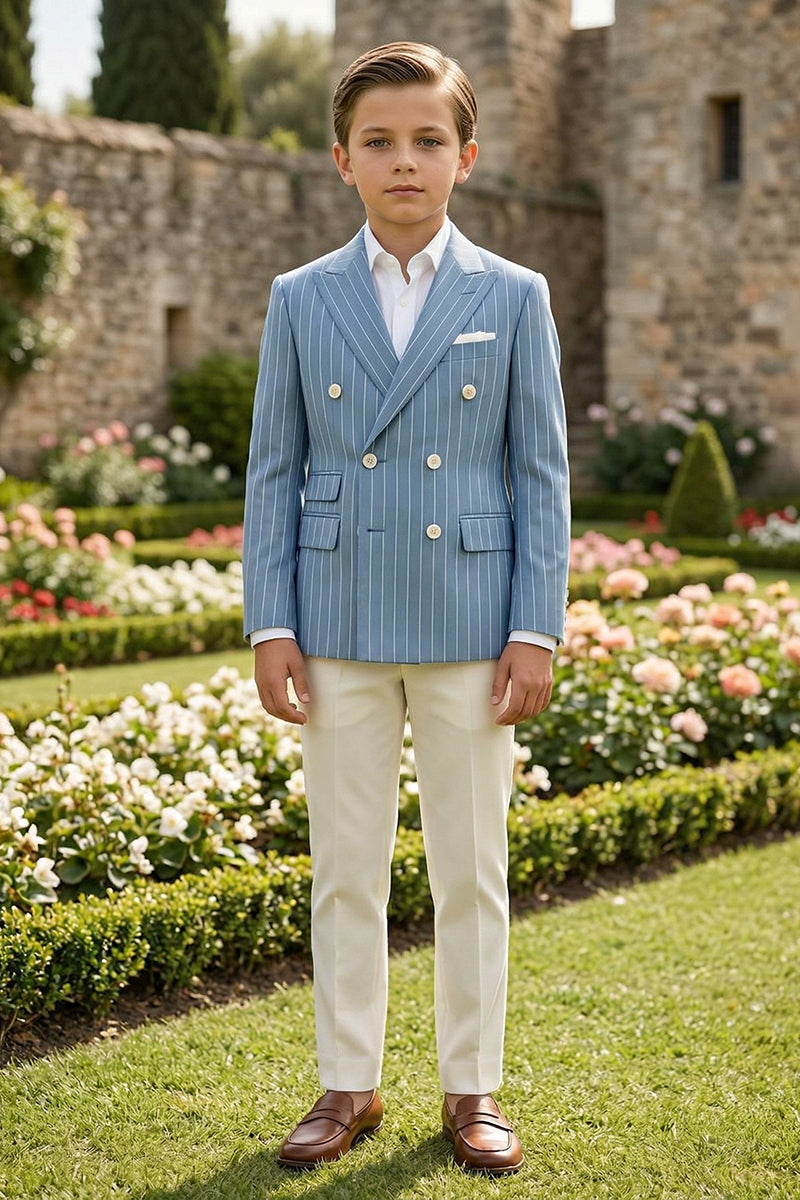 Boys Light Blue Pinstripe Double-Breasted 2-piece Suit