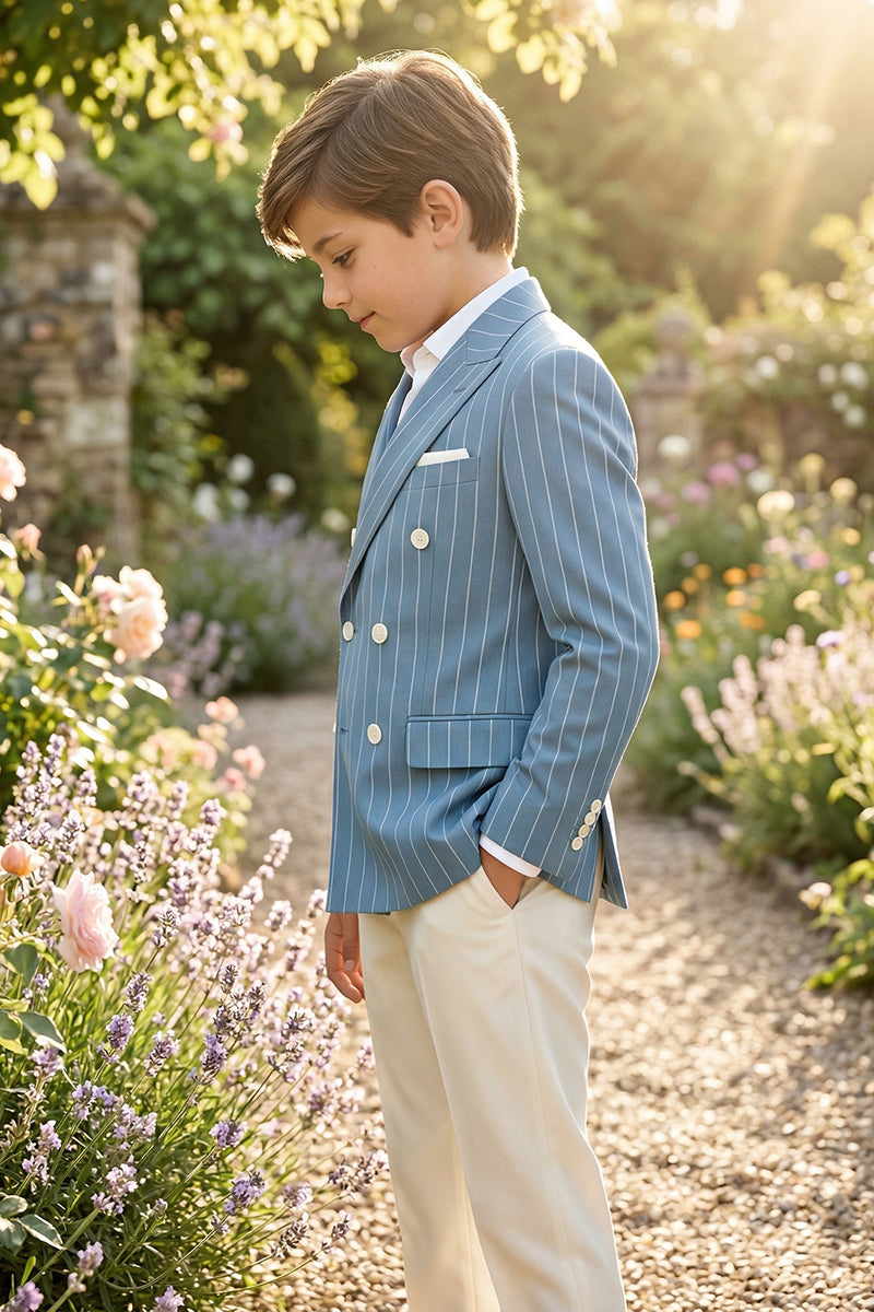 Boys Light Blue Pinstripe Double-Breasted 2-piece Suit